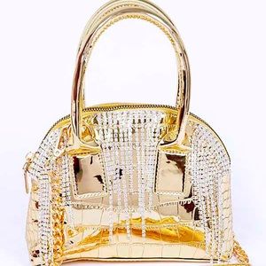 SMALL Rhinestone Fringe Mirror Metallic Convertible Bag